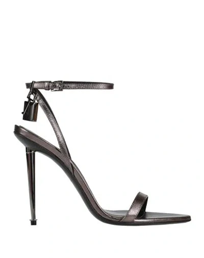Tom Ford Woman Sandals Lead Size 6.5 Soft Leather In Grey
