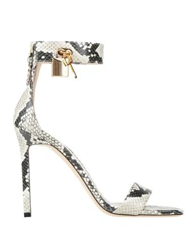 Tom Ford Woman Sandals Light Grey Size 8 Cow Leather, Zamak In Gray
