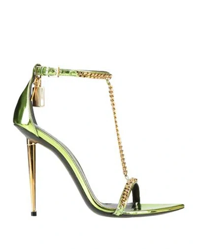 Tom Ford Woman Sandals Lime Green Size 7 Calfskin, Aluminum