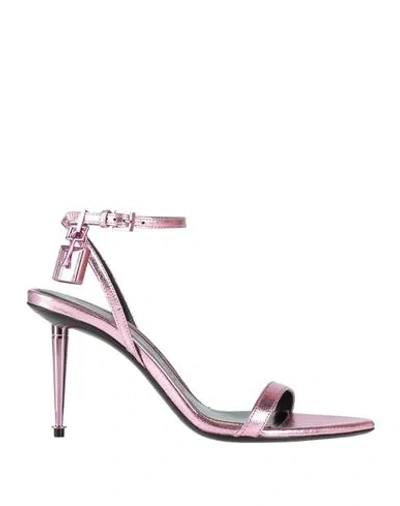 Tom Ford Woman Sandals Pink Size 8 Sheepskin, Metal, Zamak