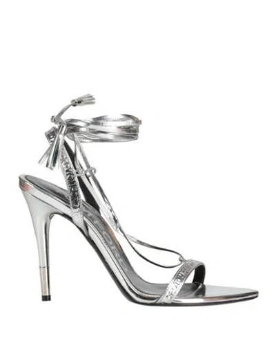 Tom Ford Woman Sandals Silver Size 7 Calfskin, Goat Skin, Brass