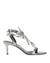 Tom Ford Woman Sandals Silver Size 7.5 Bovine Leather, Goat Skin, Brass In Silver
