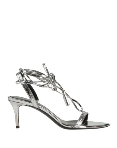 Tom Ford Woman Sandals Silver Size 7.5 Bovine Leather, Goat Skin, Brass