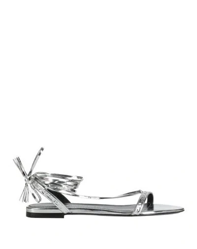 Tom Ford Woman Sandals Silver Size 7 Cow Leather, Goat Skin