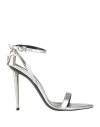 Tom Ford Padlock Leather Heel Sandals In Silver