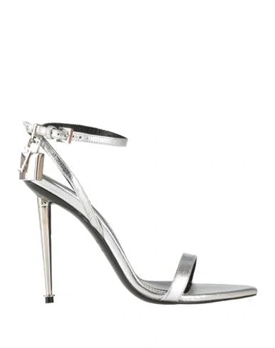 Tom Ford 85 Padlock Leather Sandals In Silver