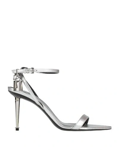 Tom Ford Woman Sandals Silver Size 8 Sheepskin, Steel, Zamak