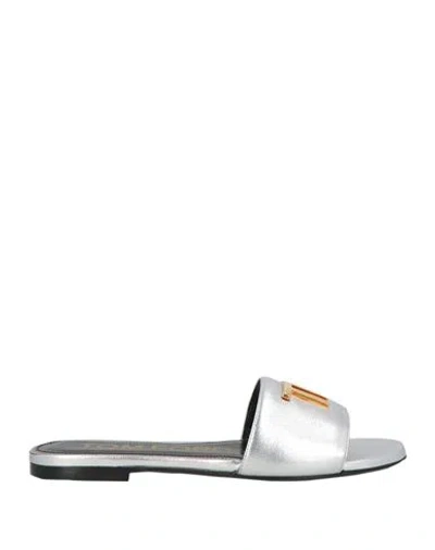 Tom Ford Woman Sandals Silver Size 8 Sheepskin, Zamak