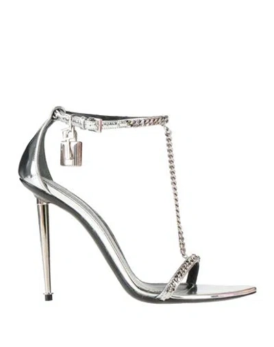 Tom Ford Woman Sandals Silver Size 9 Calfskin, Aluminum