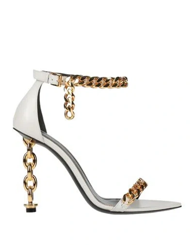 Tom Ford Woman Sandals White Size 11 Calfskin, Aluminum, Brass In Multi
