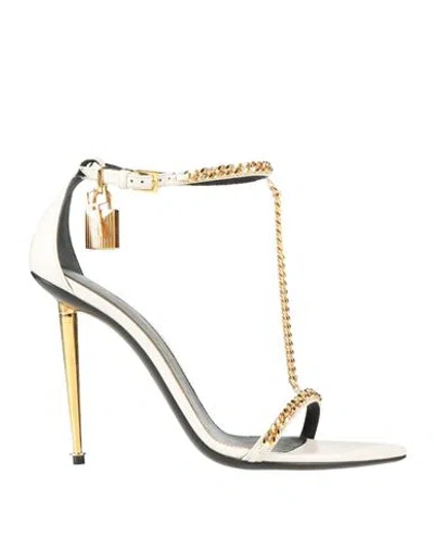 Tom Ford Woman Sandals White Size 12 Goat Skin, Aluminum, Zamak, Brass