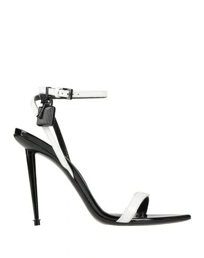 Tom Ford Woman Sandals White Size 8 Cow Leather, Steel, Brass