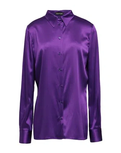 Tom Ford Woman Shirt Dark Purple Size 2 Silk, Elastane
