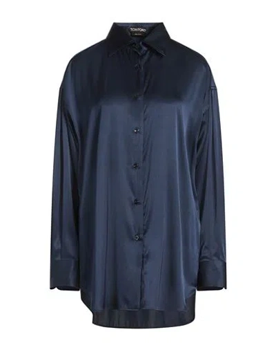 Tom Ford Woman Shirt Navy Size 4 Silk, Lyocell In Blue