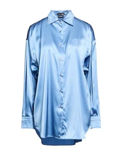 Tom Ford Woman Shirt Slate Blue Size 12 Silk, Lyocell