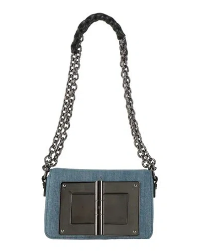Tom Ford Woman Shoulder Bag Blue Size - Calfskin, Cotton, Elastane, Aluminum