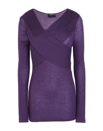 Tom Ford Woman Sweater Dark Purple Size L Cashmere, Silk