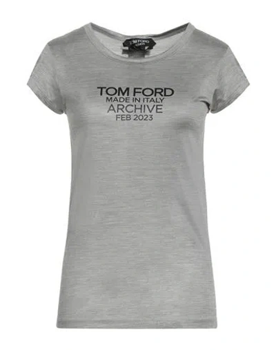 Tom Ford Woman T-shirt Grey Size 6 Silk In Gray