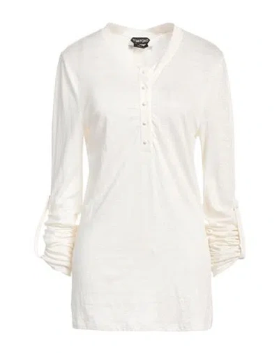 Tom Ford Woman T-shirt White Size 4 Linen, Elastane