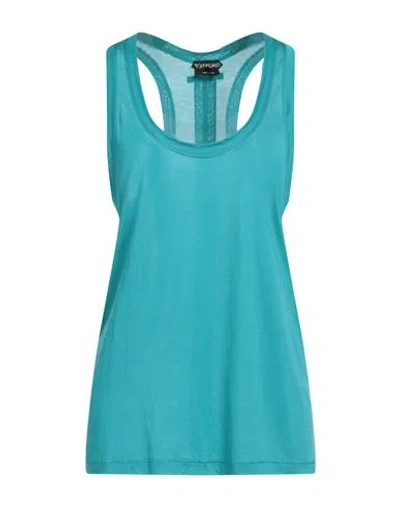 Tom Ford Woman Tank Top Turquoise Size 4 Silk In Blue