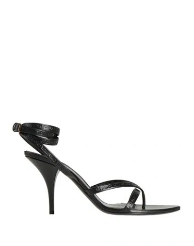 Tom Ford Woman Thong Sandal Black Size 12 Bovine Leather