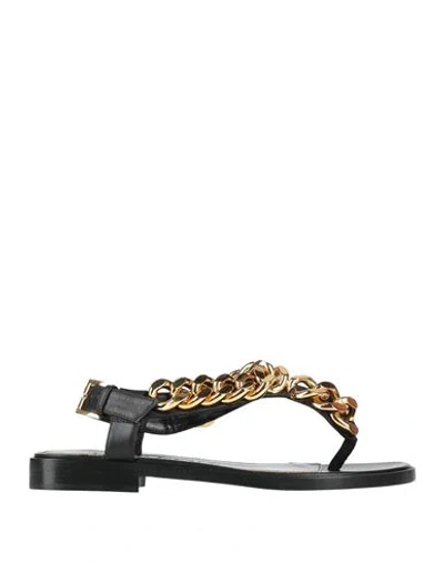 Tom Ford Woman Thong Sandal Black Size 8 Calfskin, Aluminum, Brass