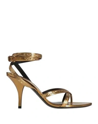Tom Ford Woman Thong Sandal Gold Size 7 Bovine Leather, Brass