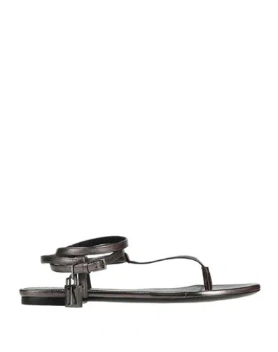 Tom Ford Woman Thong Sandal Gunmetal Size 7.5 Sheepskin, Brass In Gray