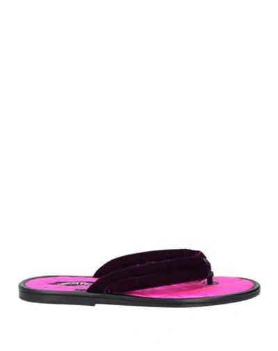 Tom Ford Woman Thong Sandal Plum Size 10 Viscose, Calfskin In Purple
