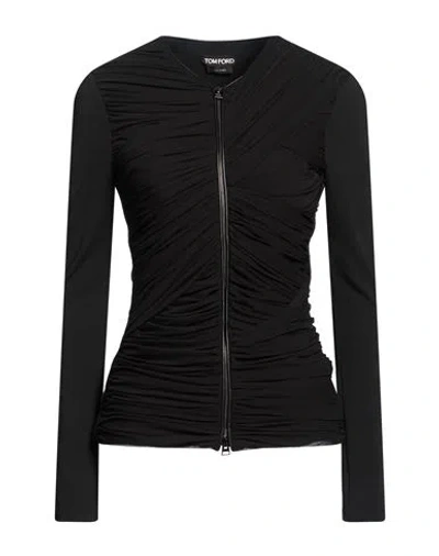 Tom Ford Woman Top Black Size 8 Viscose, Elastane, Lambskin