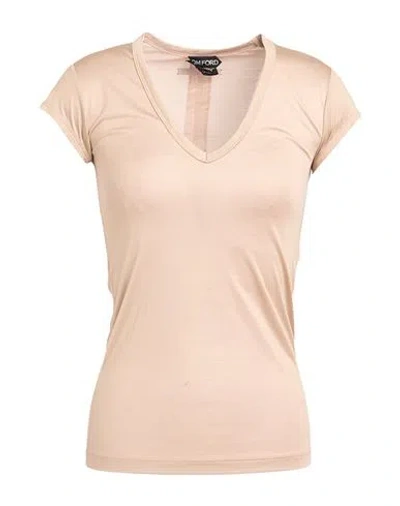Tom Ford Woman T-shirt Beige Size 0 Silk In Neutral