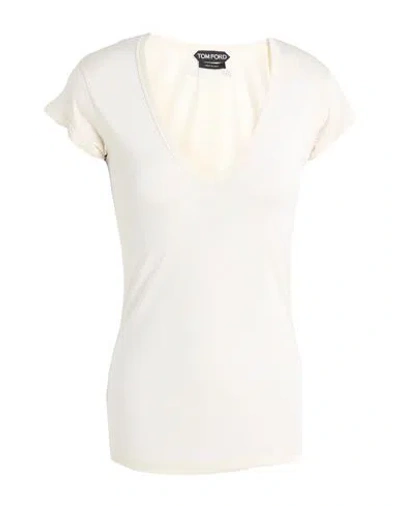 Tom Ford Woman T-shirt Cream Size 2 Silk In White