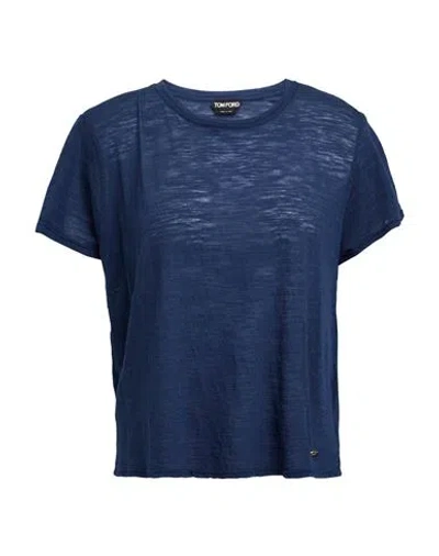 Tom Ford Woman T-shirt Navy Size 8 Cotton, Polyester In Blue