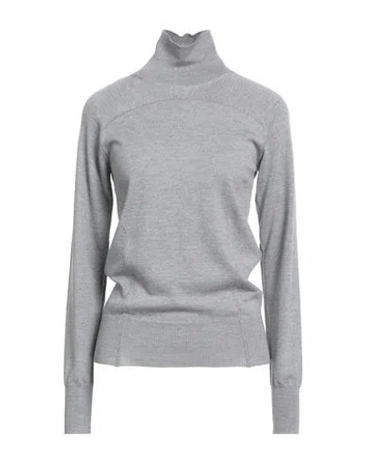 Tom Ford Woman Turtleneck Light Grey Size L Virgin Wool, Calfskin In Gray
