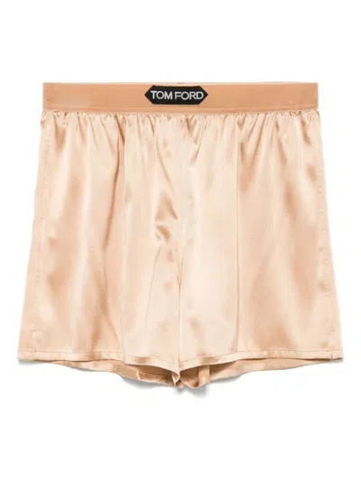 Tom Ford Beige Stretch Silk Satin Boxer Shorts In Neutral