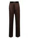 Tom Ford Brown Pants With Elastic Waist And Logo Lettering In Stretch Silk For Women In Multi