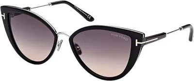 Pre-owned Tom Ford Women's 0868 01c Anjelica-02 Shiny Black Grey Smoke Sunglasses 57mm In Gray