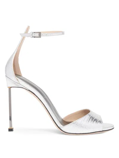 Tom Ford Women's 105mm Snake-embossed Leather Sandals In Silver