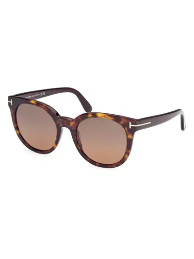 Tom Ford Women's Dark Havana Moira Polarized Round Sunglasses In Brown