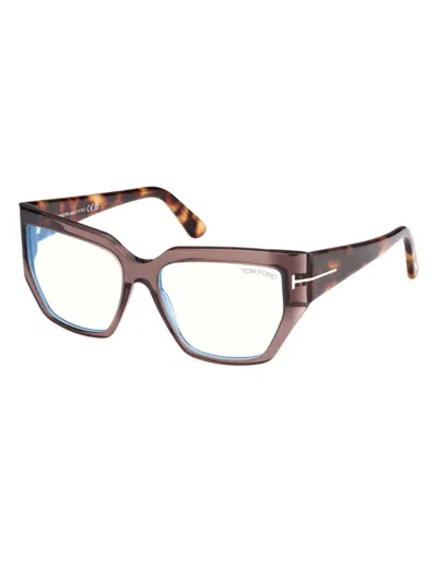 Tom Ford Women's 54mm Blue Block Square Eyeglasses In Transparent Brown Havana