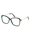 Tom Ford Women's 55mm Blue Block Butterfly Eyeglasses In Black Rose Gold/t Logo