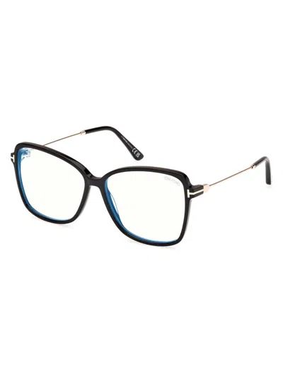 Tom Ford Women's 55mm Blue Block Butterfly Eyeglasses In Black Rose Gold/t Logo