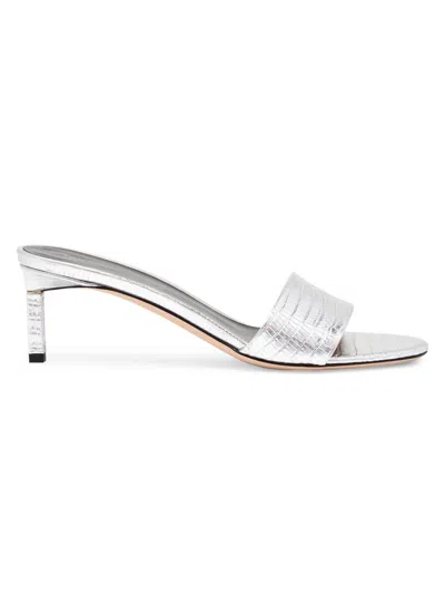 Tom Ford Women's 55mm Croc-embossed Leather Kitten-heel Mules In Silver