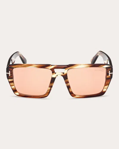 Tom Ford Women's Amber Stripe Redford Aviator Sunglasses In Shiny Amber Striped Brown/terracotta