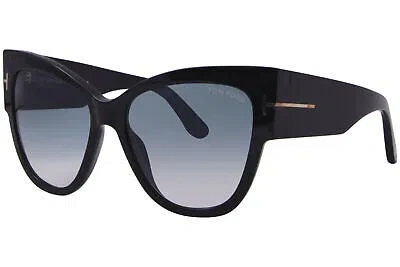 Pre-owned Tom Ford Women's Anoushka Tf371 01b Black/blue Gradient Cat Eye Sunglasses 57mm In Gray