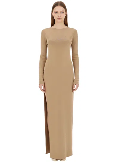 Tom Ford Women Beige Solid Round Neck Maxi Dress In Brown