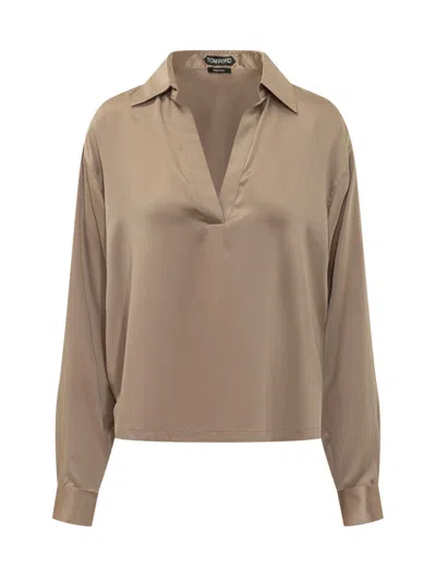Tom Ford Beige Solid Shirt Collar Polo In Brown