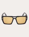Tom Ford Black Redford Sunglasses In Shiny Black/amber