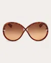 Tom Ford Women's Edie 2 Round-frame Blonde Havana Injected Sunglasses In Brown
