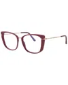 Tom Ford Women's Blue Block 53mm Optical Frames In Burgundy